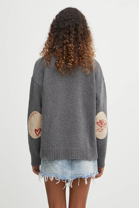Fiorucci sweter wełniany Cupid Elbow Patch damski kolor szary lekki W02FPKSW335KN03GY01