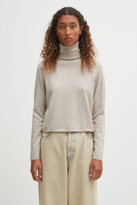 MM6 Maison Margiela sweter wełniany damski kolor beżowy lekki z golfem S52HA0296.M13133.806M