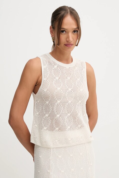 Pedro del Hierro top din bumbac culoarea bej, uni, 5502013