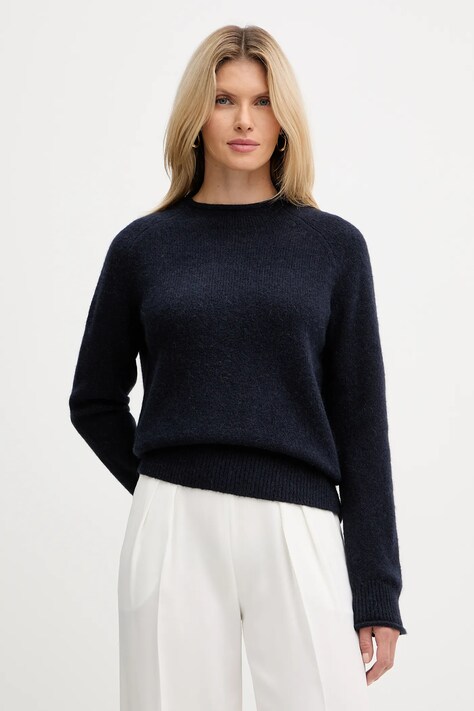 BOSS Orange pulover din amestec de lână culoarea bleumarin, light, cu turtleneck, 50548930