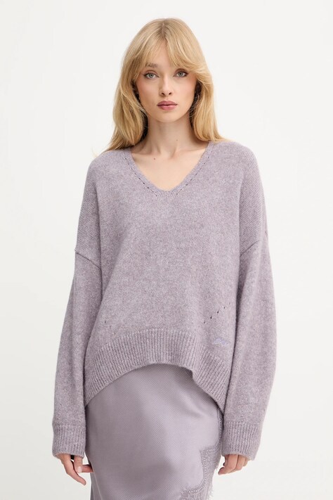BOSS Orange sweter z dodatkiem wełny damski kolor fioletowy 50550464