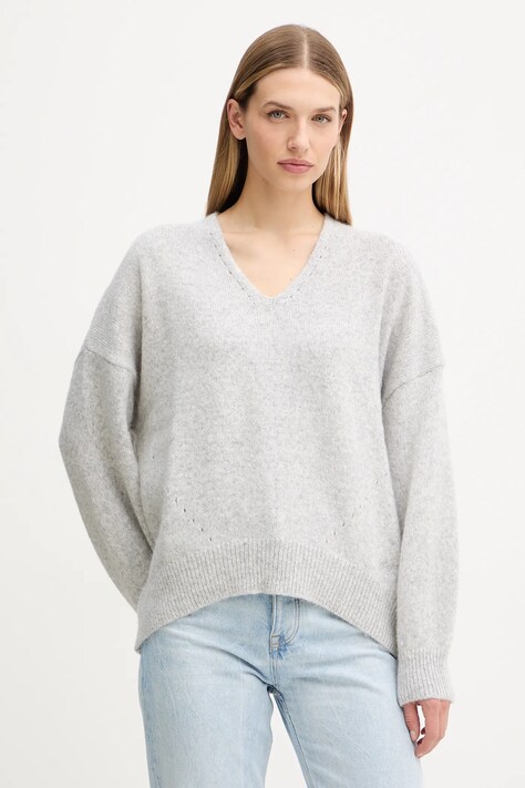 BOSS Orange sweter z dodatkiem wełny damski kolor szary 50550464