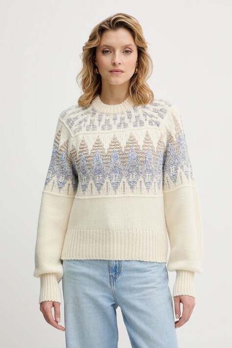 BOSS Orange sweter z dodatkiem wełny damski kolor beżowy 50551269