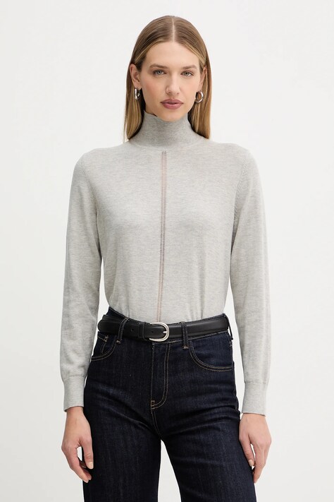 BOSS Orange pulover din amestec de lână culoarea gri, light, cu turtleneck, 50551356