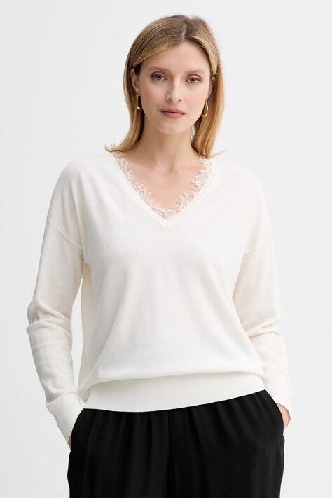 BOSS Orange sweter z wełną damski kolor beżowy lekki 50551357