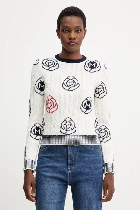 Marella sweter z wełną damski kolor biały 2523366114200