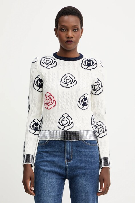 Μάλλινη μπλουζα Marella γυναικεία, χρώμα: άσπρο, 2523366114200