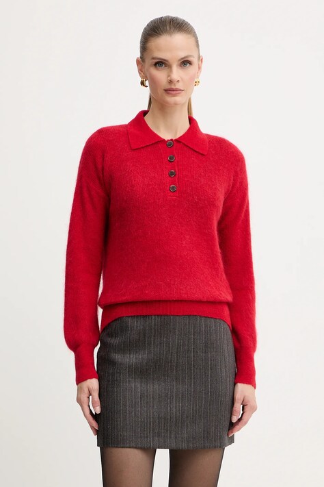 Marella sweter z dodatkiem wełny damski kolor czerwony 2523366374200