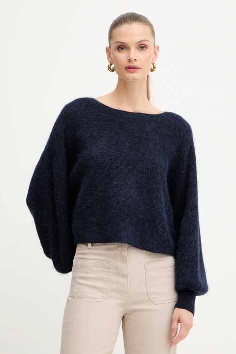 Marella sweter z dodatkiem wełny damski kolor granatowy 2523366384200