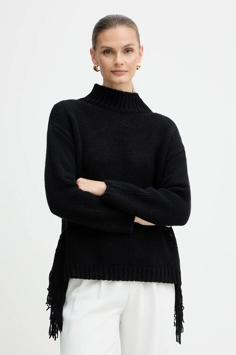 Marella sweter z dodatkiem wełny Emme by Marella damski kolor czarny ciepły z półgolfem 2525366082200