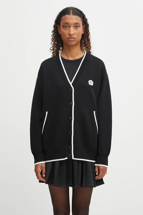 Kardigan s prímesou vlny Kenzo Rws Boke Flower 2.0. Mid Cardigan čierna farba, FF62CA7103LF