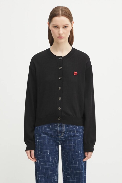 Вовняний кардиган Kenzo Rws Boke Flower Crest Crewneck Cardigan колір чорний легкий FF62CA7183LB