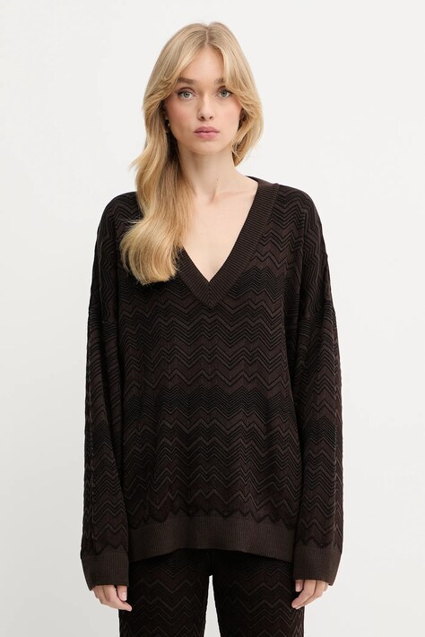 Missoni sweter z wełną damski kolor brązowy lekki DS25WN14.BK01CP