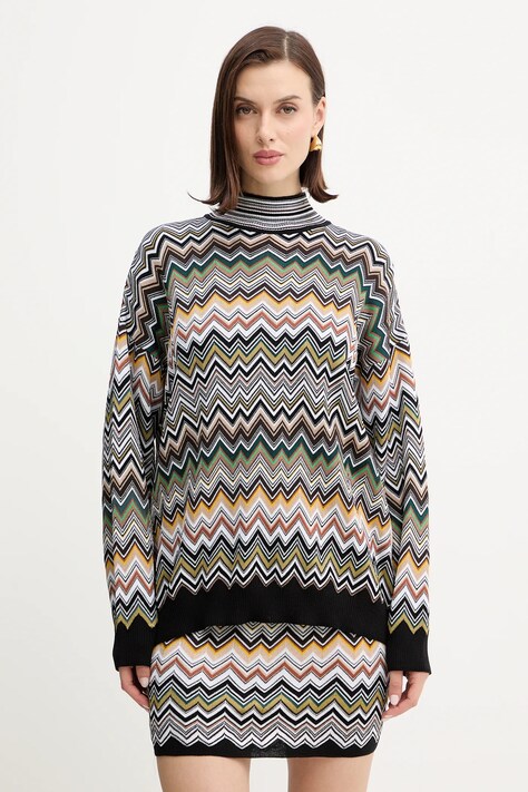 Missoni sweter z dodatkiem wełny damski kolor brązowy lekki z półgolfem DS25WN16.BK01CQ