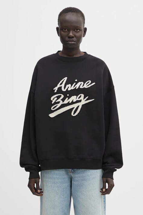 Anine Bing bluza bawełniana miles damska kolor czarny z aplikacją A.08.11374