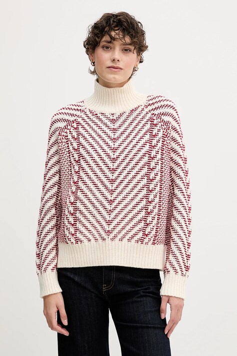 Tommy Hilfiger sweter z dodatkiem wełny damski kolor czerwony ciepły z golfem WW0WW46410