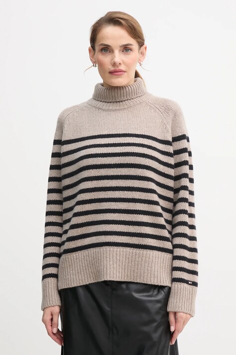 Vlnený sveter Tommy Hilfiger béžová farba, s rolákom, WW0WW46413