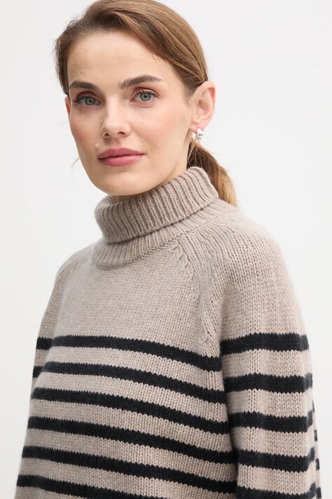 Tommy Hilfiger sweter wełniany damski kolor beżowy z golfem WW0WW46413