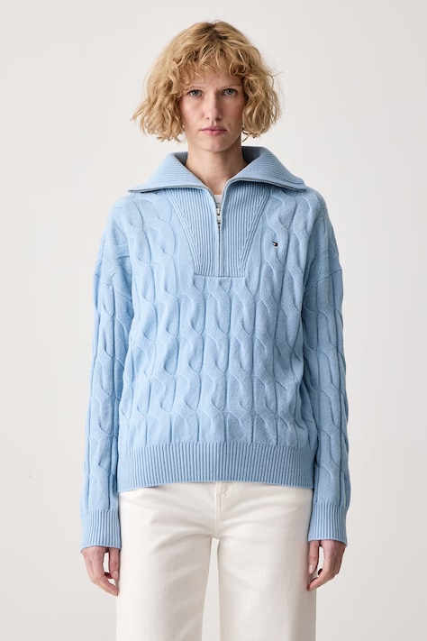 Tommy Hilfiger Pulover ženski volnen moder WW0WW46425