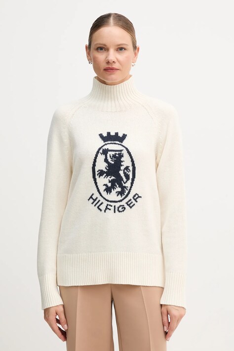Πουλόβερ με προσθήκη μαλλιού Tommy Hilfiger χρώμα: μπεζ, WW0WW46434