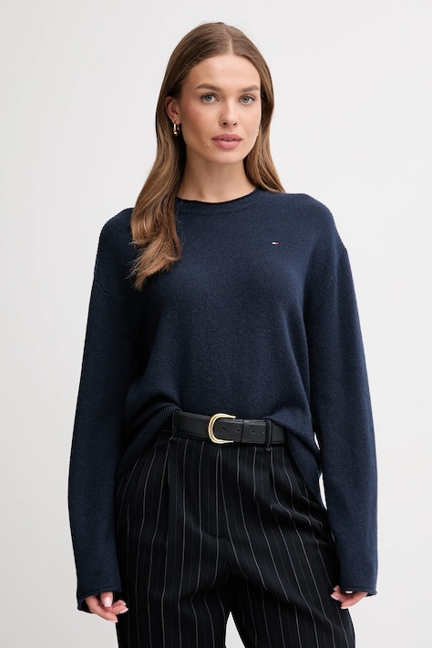 Μάλλινο πουλόβερ Tommy Hilfiger χρώμα: ναυτικό μπλε, WW0WW46438