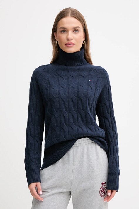 Tommy Hilfiger pulover de lână culoarea bleumarin, light, cu guler, WW0WW46791