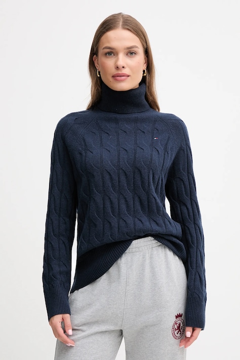 Μάλλινο πουλόβερ Tommy Hilfiger χρώμα: ναυτικό μπλε, WW0WW46791