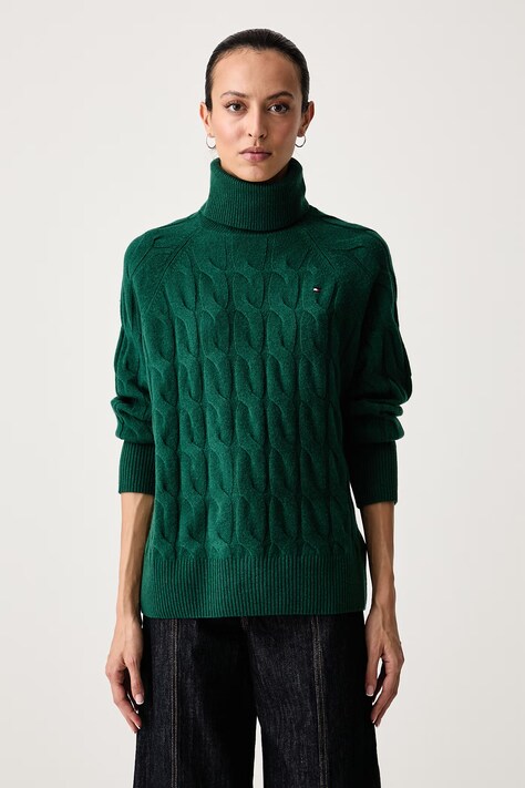 Tommy Hilfiger Sweter damski wełniany zielony WW0WW46791