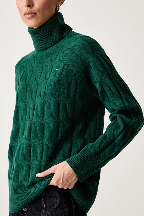 Tommy Hilfiger Pulóver női gyapjú zöld WW0WW46791