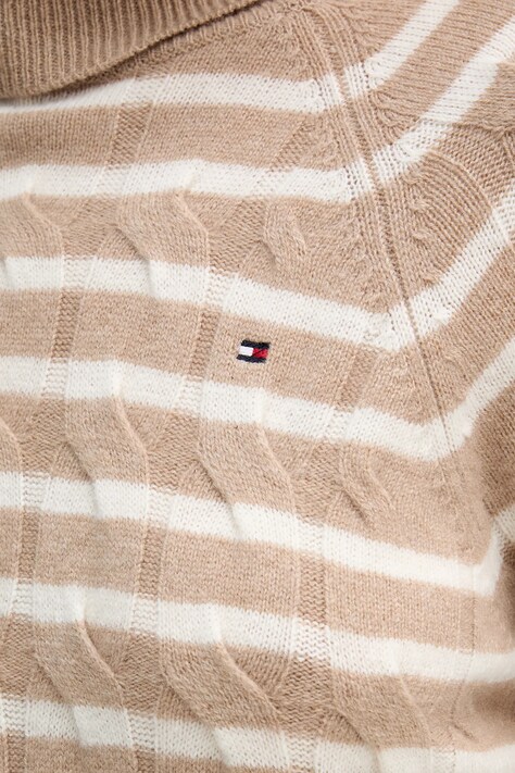 Tommy Hilfiger sweter wełniany damski kolor beżowy lekki z golfem WW0WW46791