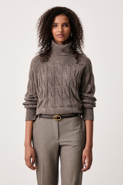 Tommy Hilfiger Sweter damski wełniany brązowy WW0WW46791