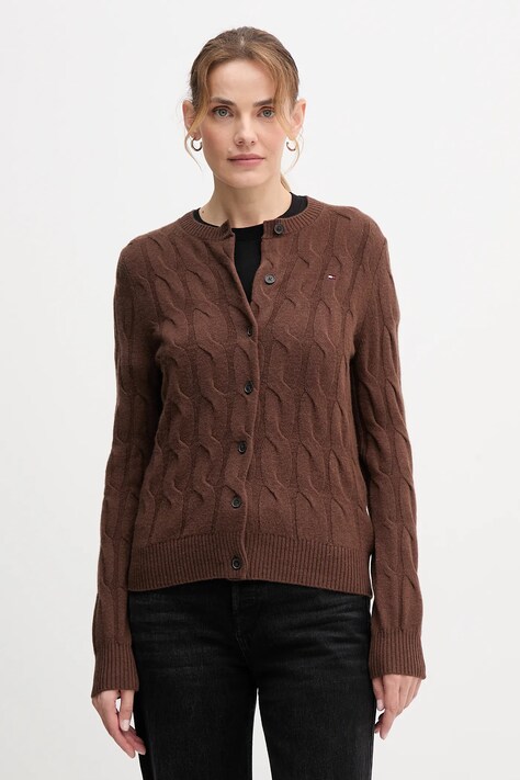 Вовняний кардиган Tommy Hilfiger колір коричневий WW0WW47463