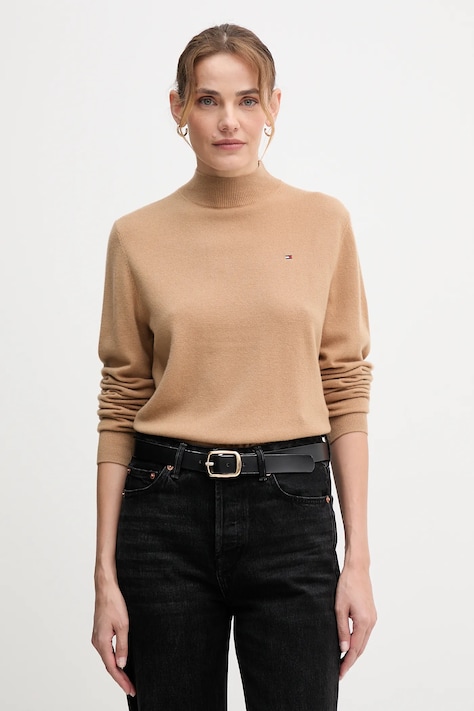 Vuneni pulover Tommy Hilfiger boja: smeđa, lagane, s poludolčevitom, WW0WW47468