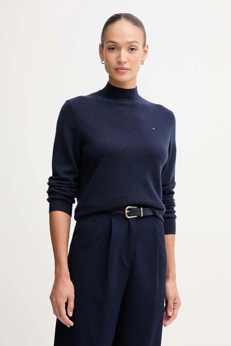 Шерстяной свитер Tommy Hilfiger цвет синий лёгкий с полугольфом WW0WW47468