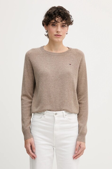 Tommy Hilfiger sweter wełniany damski kolor brązowy WW0WW47470