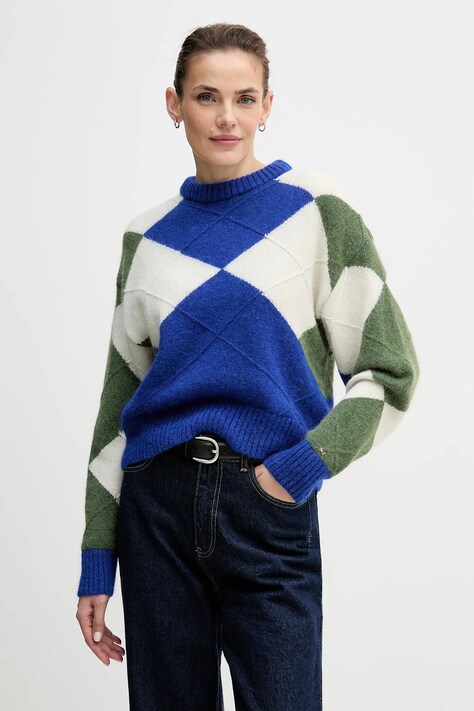 Tommy Hilfiger sweter z dodatkiem alpaki damski kolor niebieski WW0WW47464