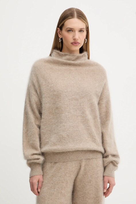 BOSS sweter kaszmirowy damski kolor beżowy lekki z półgolfem 50550806