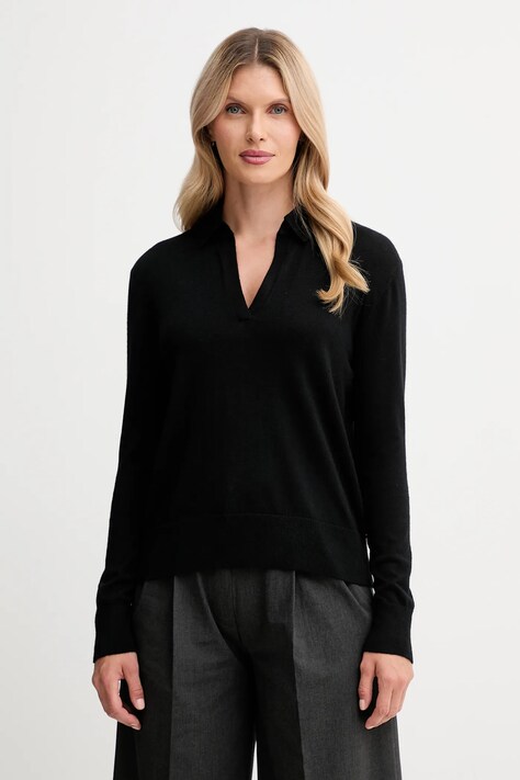 Calvin Klein sweter z dodatkiem wełny damski kolor czarny lekki LV044A305G