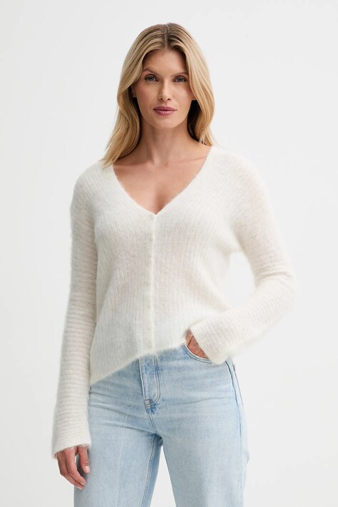 Calvin Klein kardigan z dodatkiem wełny damskie kolor beżowy LV044D344G