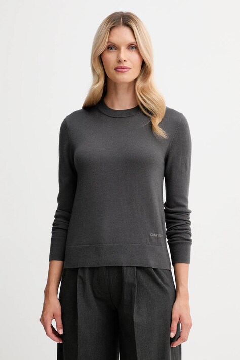 Calvin Klein sweter z dodatkiem wełny damski kolor szary lekki LV044D370G
