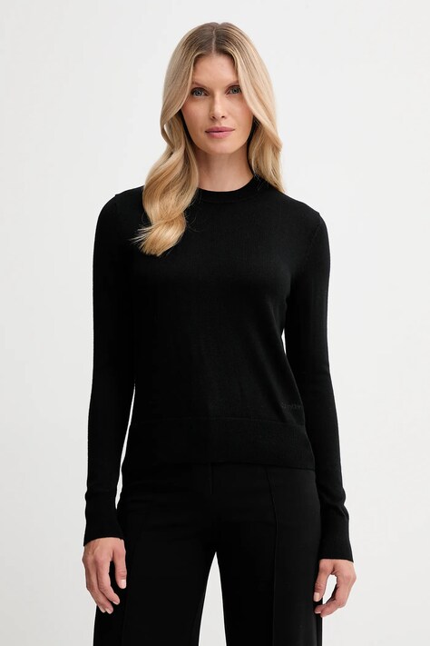 Calvin Klein sweter z dodatkiem wełny damski kolor czarny lekki LV044D370G