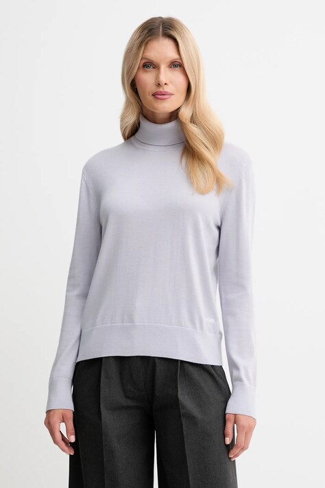 Calvin Klein sweter z dodatkiem wełny damski kolor fioletowy lekki z golfem LV044D371G