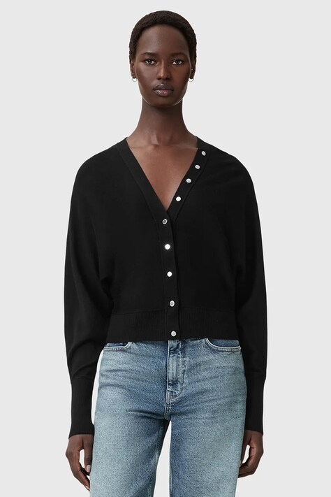 AllSaints kardigan wełniany HONOR damski kolor czarny lekki W002KD