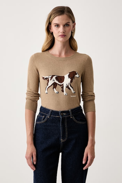 Barbour Sweter damski z dodatkiem kaszmiru FAREHAM beżowy LKN1688