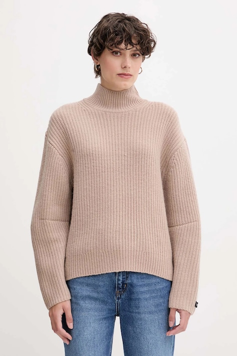 Svetr s příměsí vlny Calvin Klein Jeans hnědá barva, s pologolfem, LV044D329G