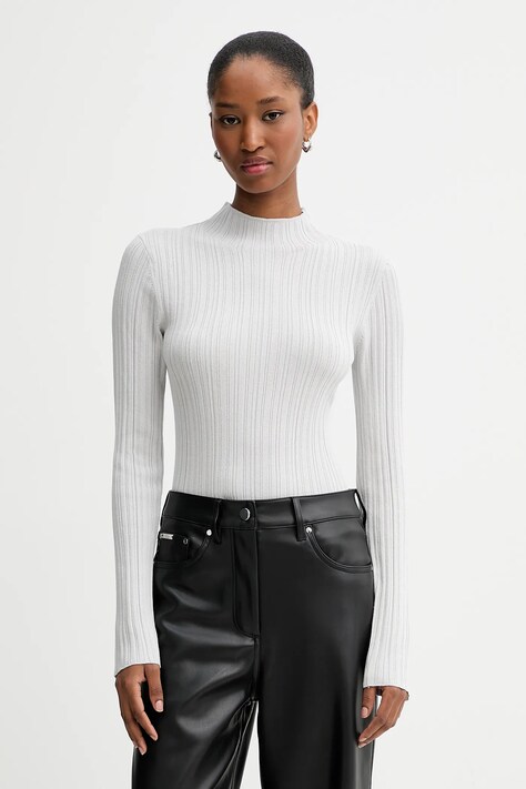 Pulover Calvin Klein Jeans boja: siva, lagane, s poludolčevitom, LV044D348G