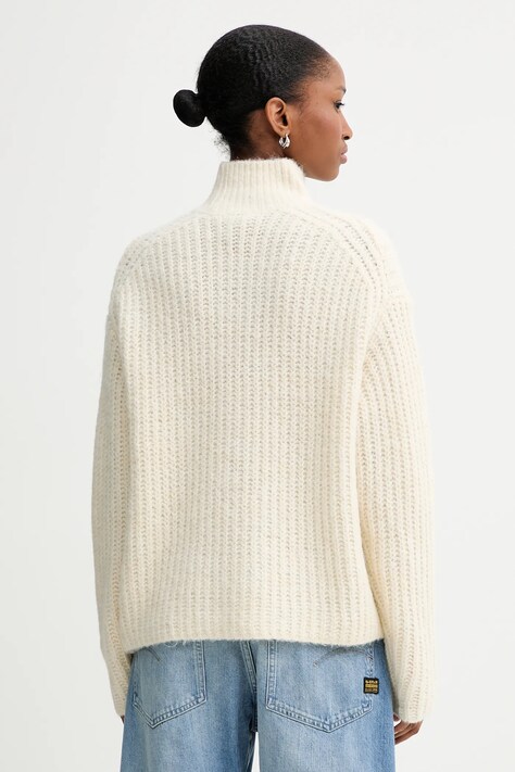Calvin Klein Jeans sweter damski kolor beżowy ciepły z półgolfem LV044D361G