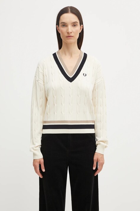 Fred Perry sweter damski kolor beżowy lekki K1102