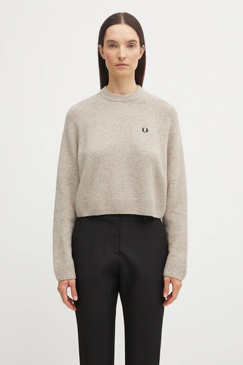 Fred Perry sweter z dodatkiem wełny damski kolor beżowy lekki K1115