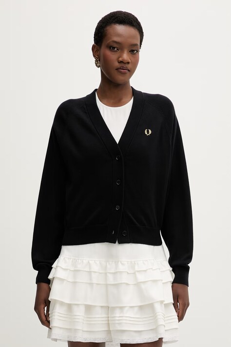 Fred Perry kardigan bawełniany damski kolor czarny lekki K1120